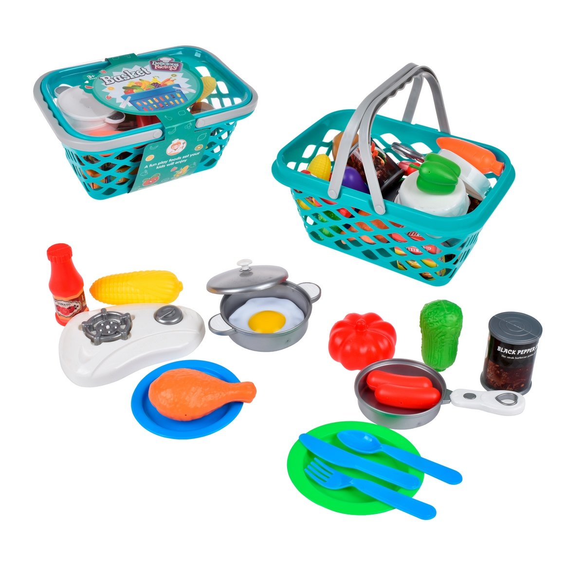 Canasto Con Frutas Y Alimentos - Azul