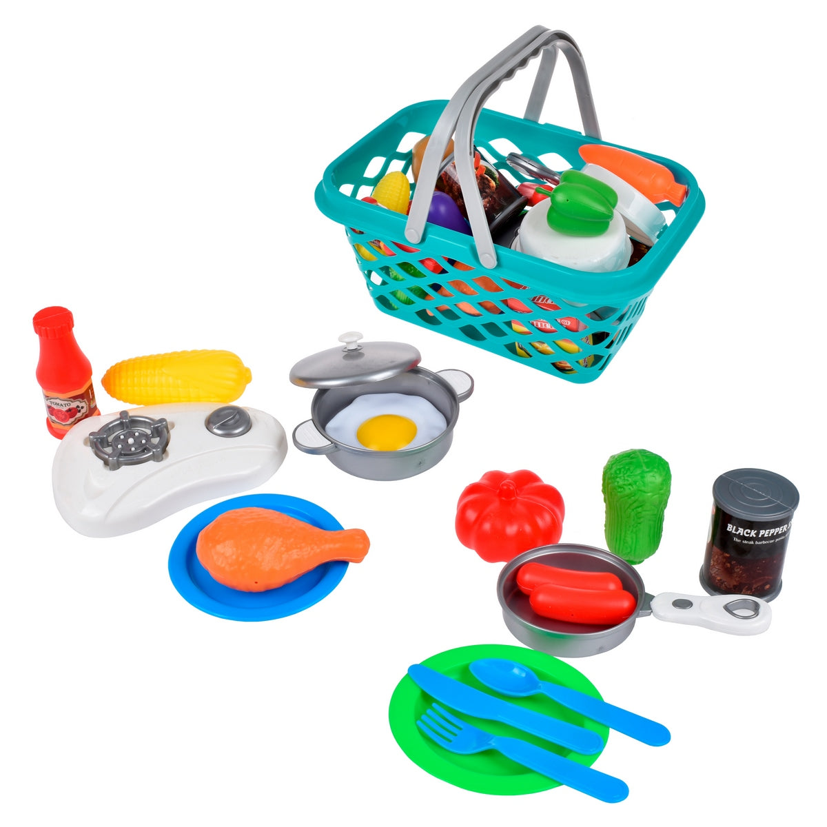 Canasto Con Frutas Y Alimentos - Azul