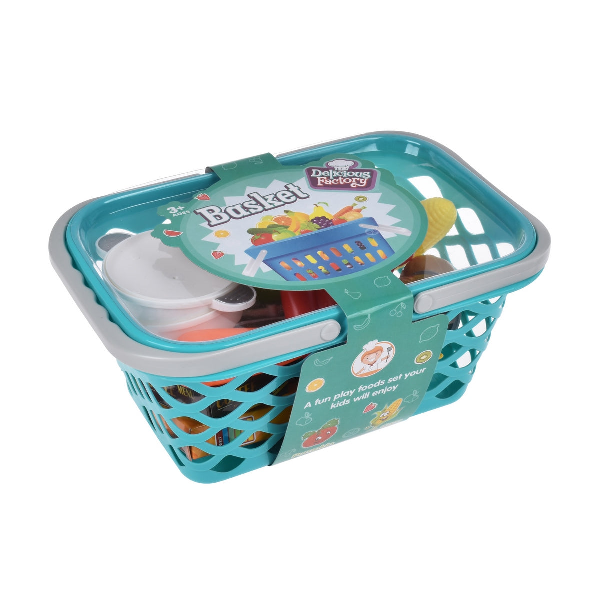 Canasto Con Frutas Y Alimentos - Azul