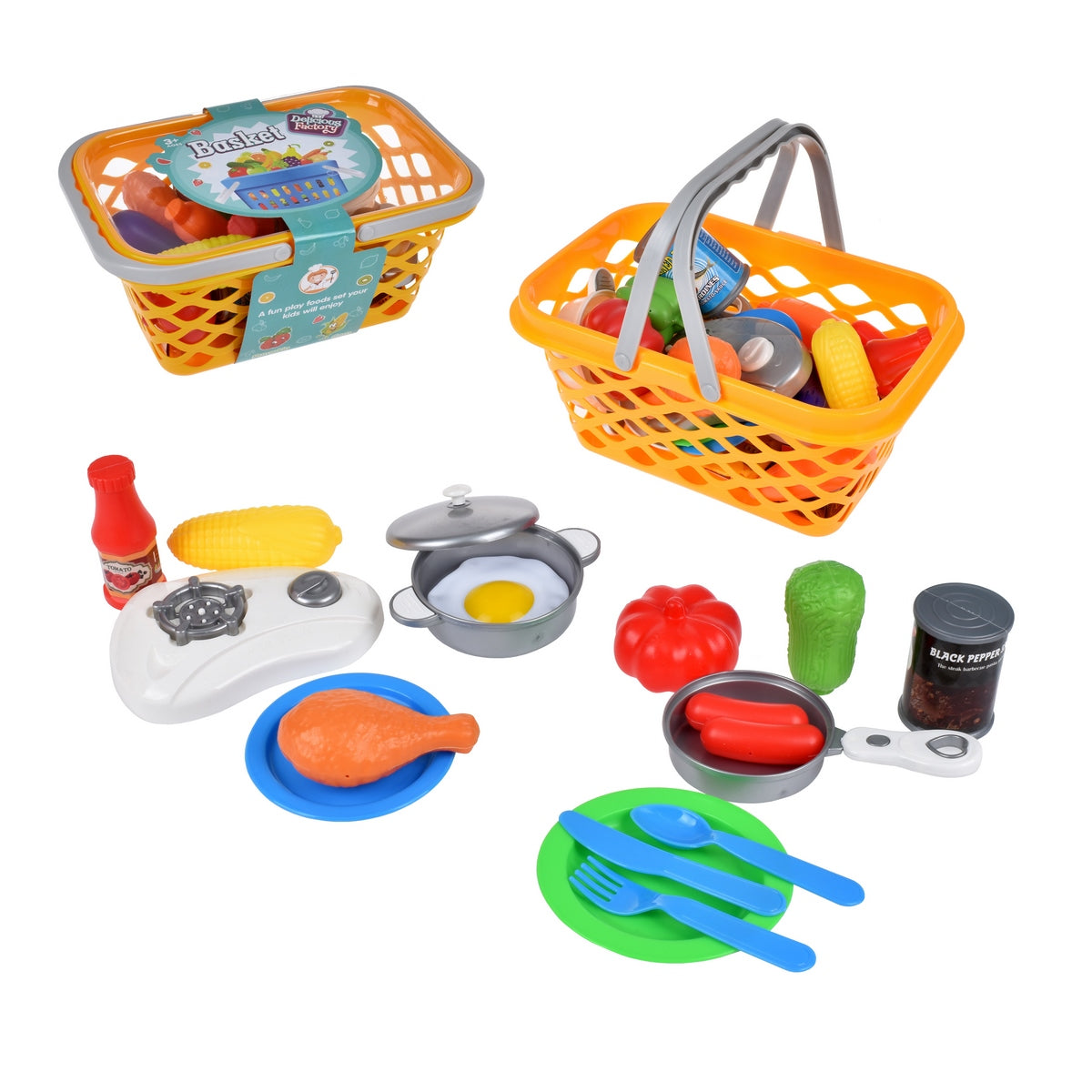 Canasto Con Frutas Y Alimentos - Naranja