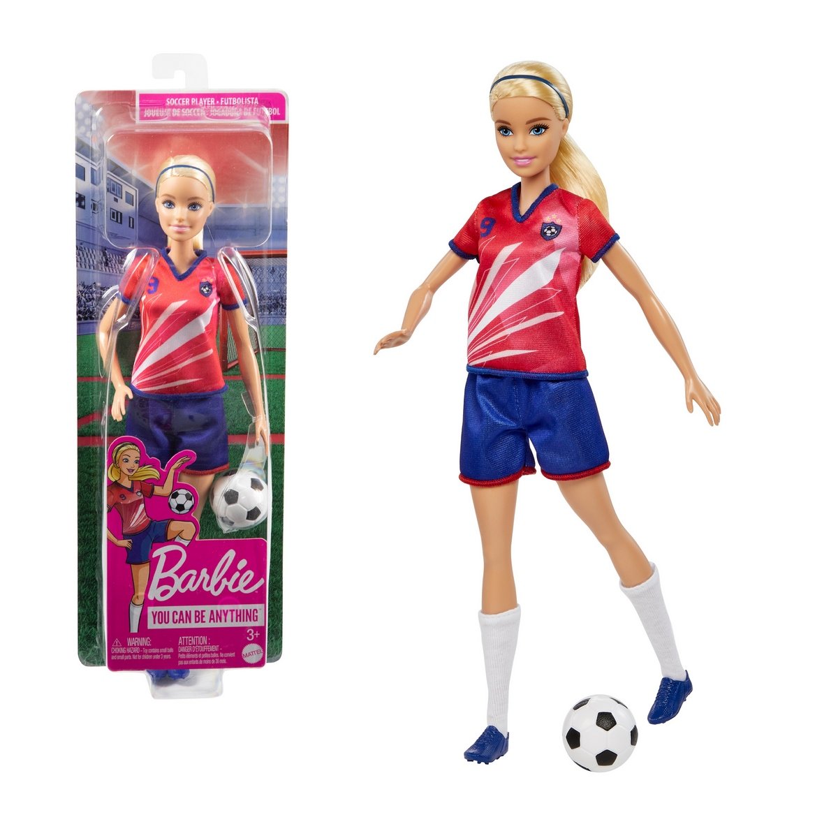 Barbie Profesiones Jugadora De Futbol Playera Roja Mattel