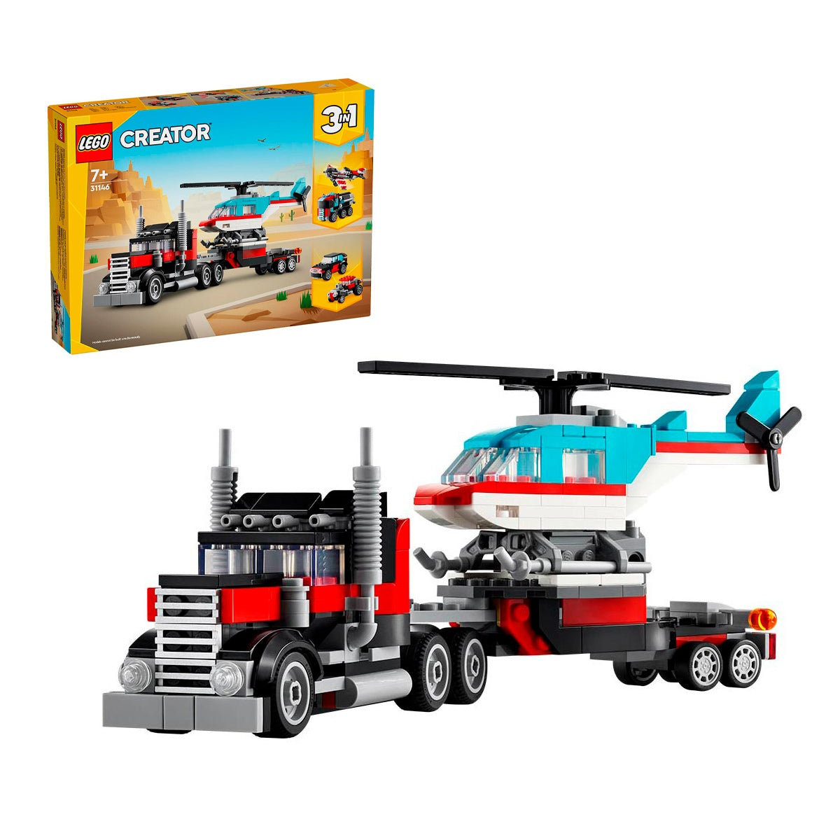 Camión Plataforma Con Helicóptero Lego Creator