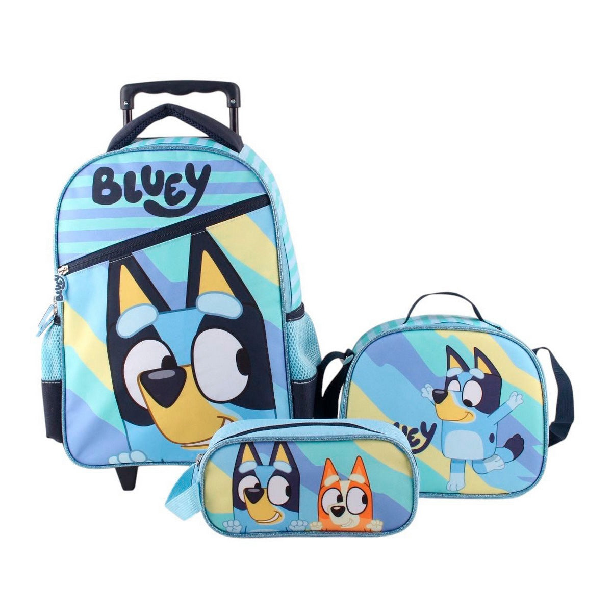 Set Promo Bts Con Ruedas 3 Piezas Bluey
