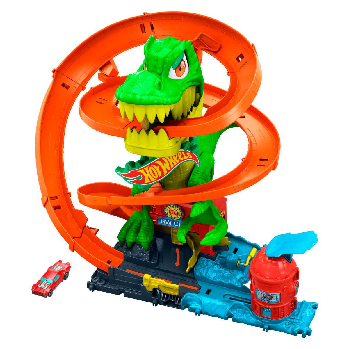 Hot Wheels City T-Rex Vs Estación De Bomberos