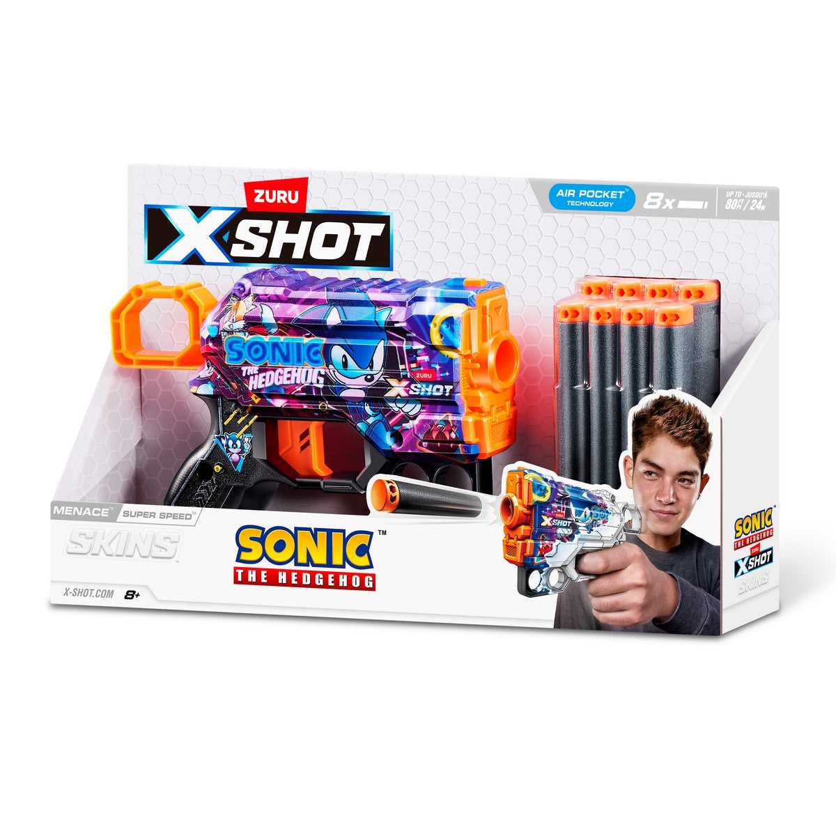 Lanza Dardos Skin Menace Sonic Con 8 Dardos X-Shot - Super Speed