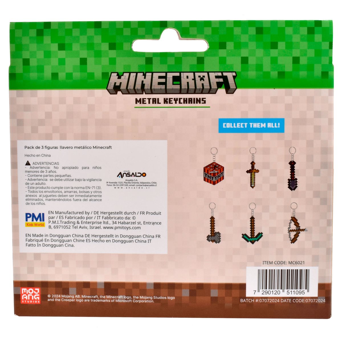 Pack De 3 Figuras Llavero Metalico Minecraft - Pala