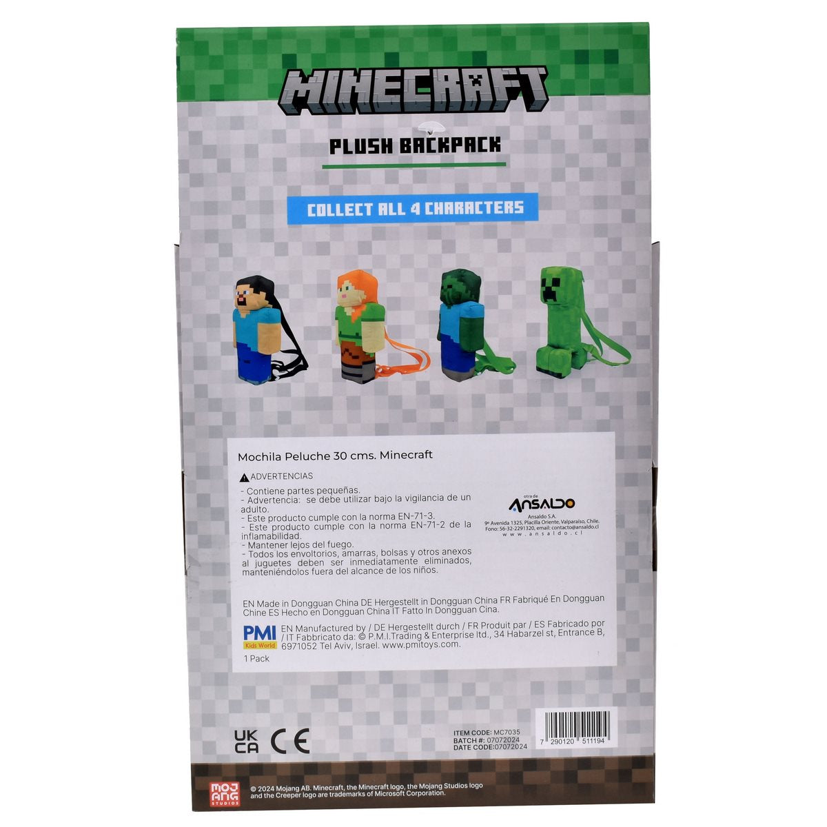 Mochila Peluche 30 Cms Minecraft - Alex