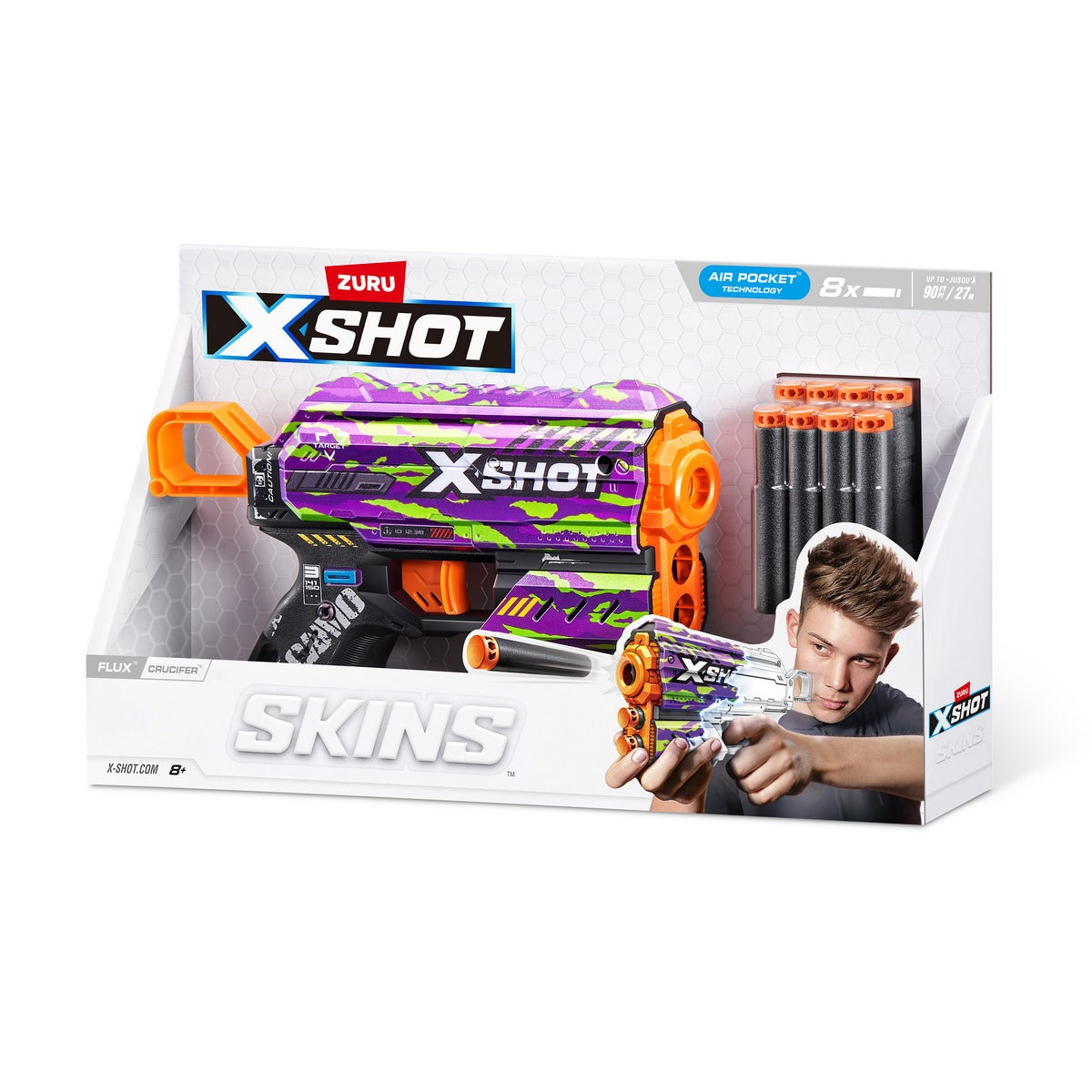 Lanza Dardos Flux Skins Con 8 Dardos X-shot - Crucifer