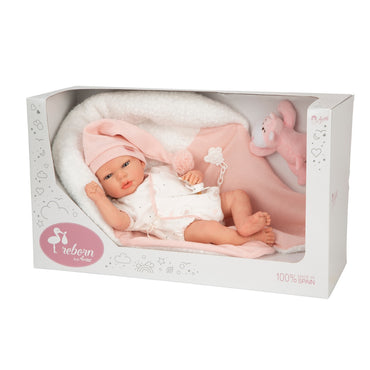 Muñeca Reborn Ariel Rosa Con Cojin Y Peluche 40 Cm Arias