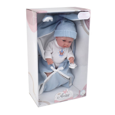 Muñeca Elegance Natal Azul Con Saco De Dormir 30 Cm Arias