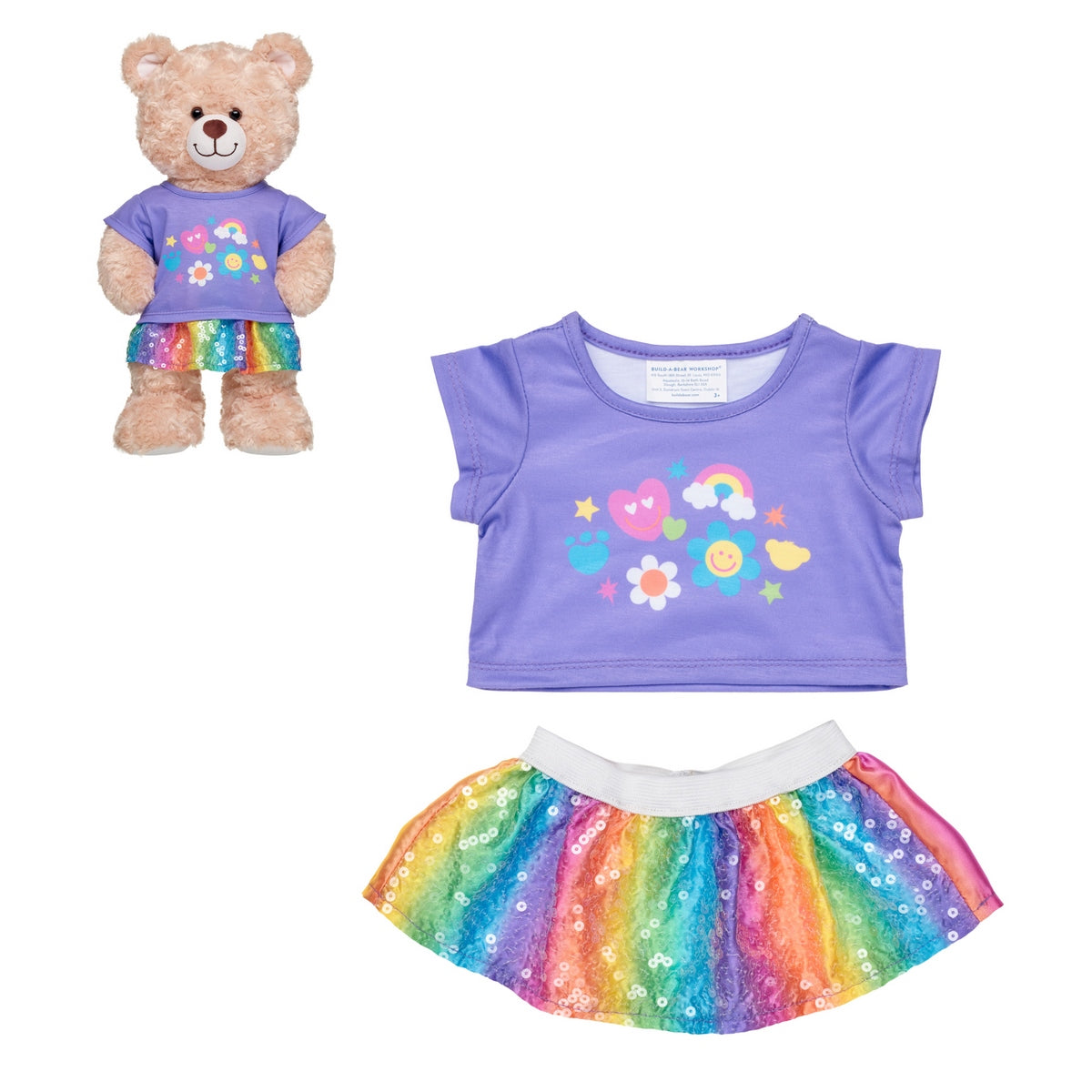 Set Falda Polera Flores Arcoíris Build-a-Bear