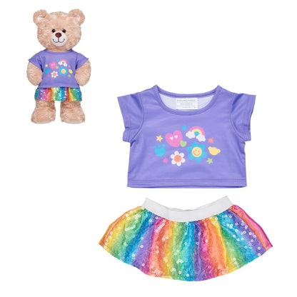 Set Falda Polera Flores Arcoíris Build-a-Bear