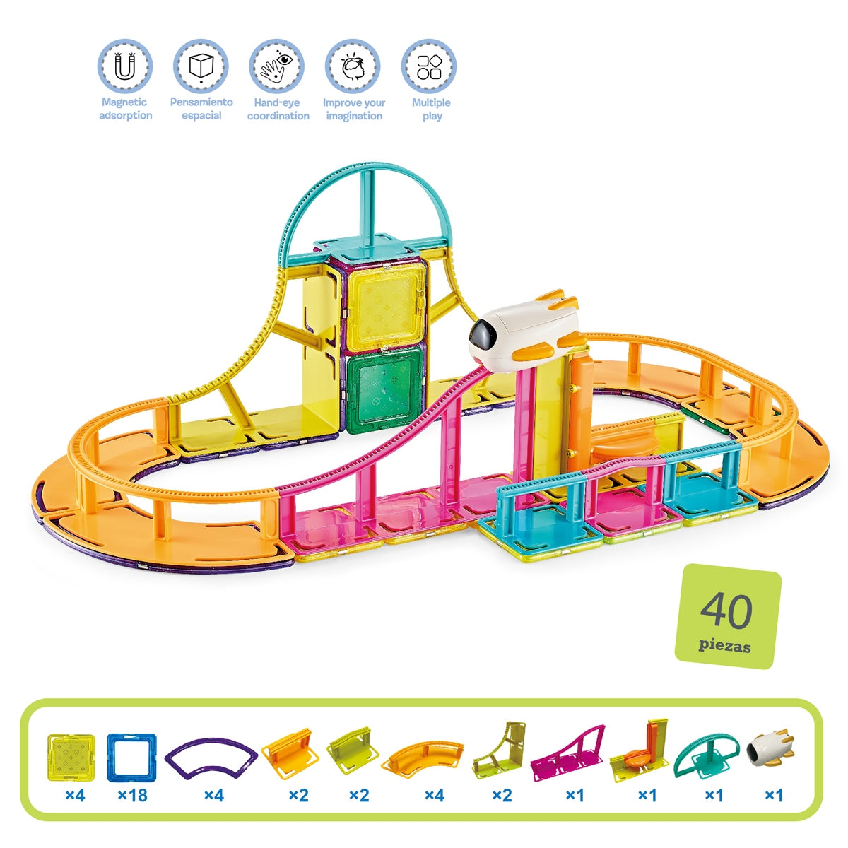 Pista Magnetica 40 Piezas Magnetic Paradise