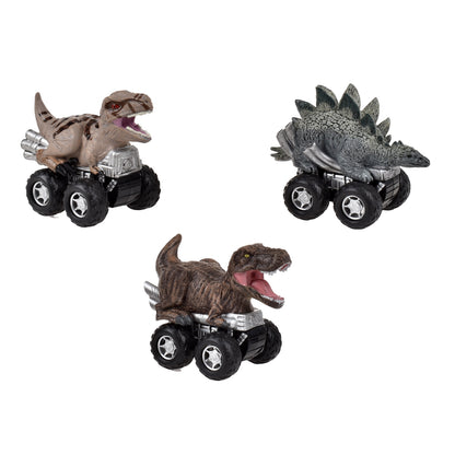 Pack 3 Dinosaurios Vehiculo Pullback Jurassic - Atrociraptor, T.rex Y Stegosaurus