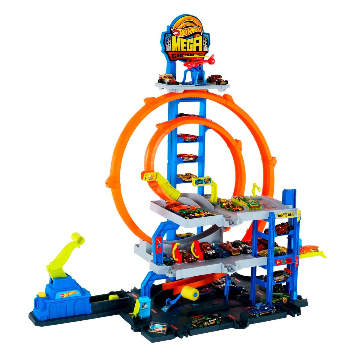 Hot Wheels Mega Garage Con Elevador Y Helicóptero