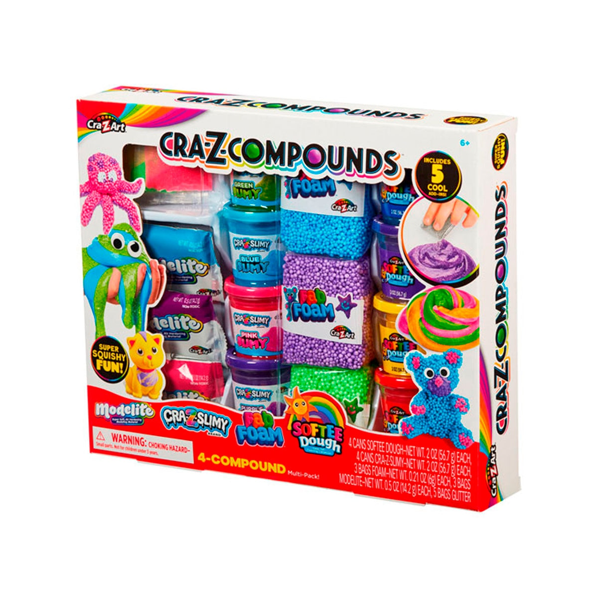 Crazyart Set Con Modelite, Plasticina, Slime Y Foam +3 Sobres De Glitter