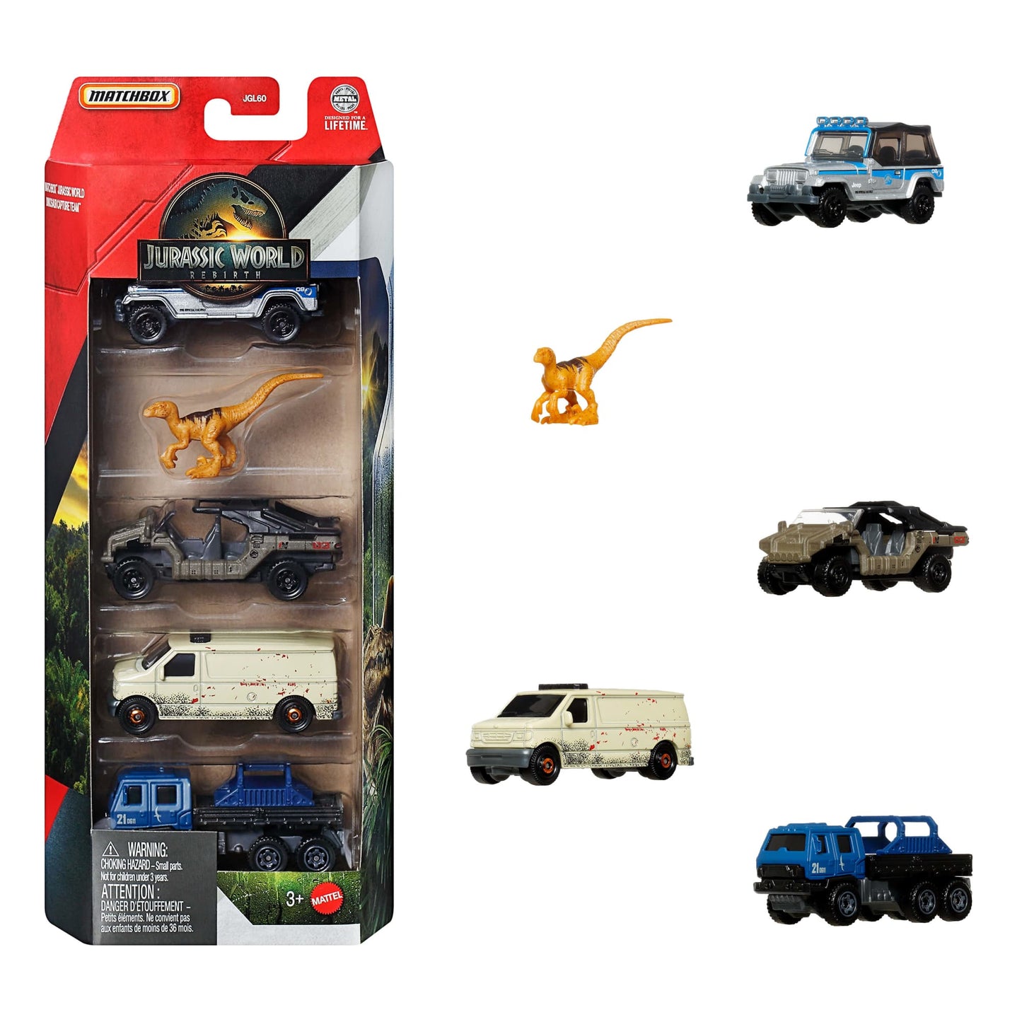 Matchbox Jurassic World Auto Básico Paquete De 5 - Jeep