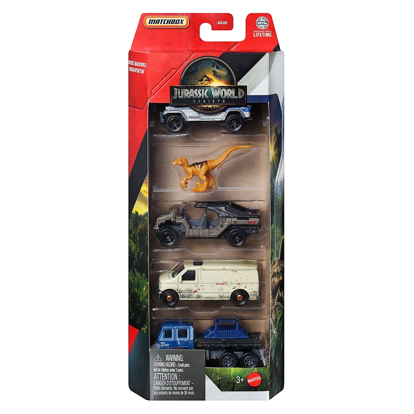 Matchbox Jurassic World Auto Básico Paquete De 5 - Jeep