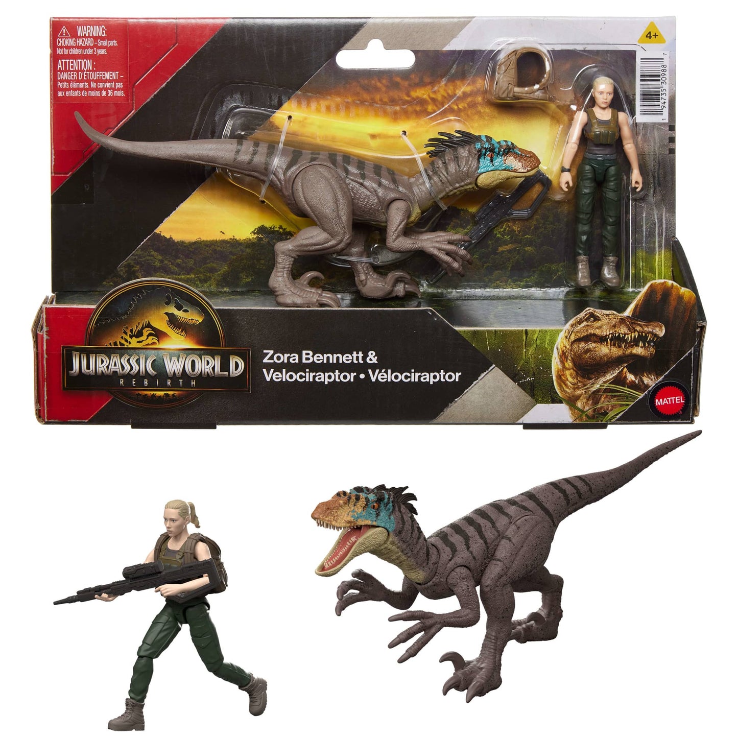 Jurassic World Rebirth Paquete Con Dinosaurio Y Humano - Zora Bennett Y Velociraptor