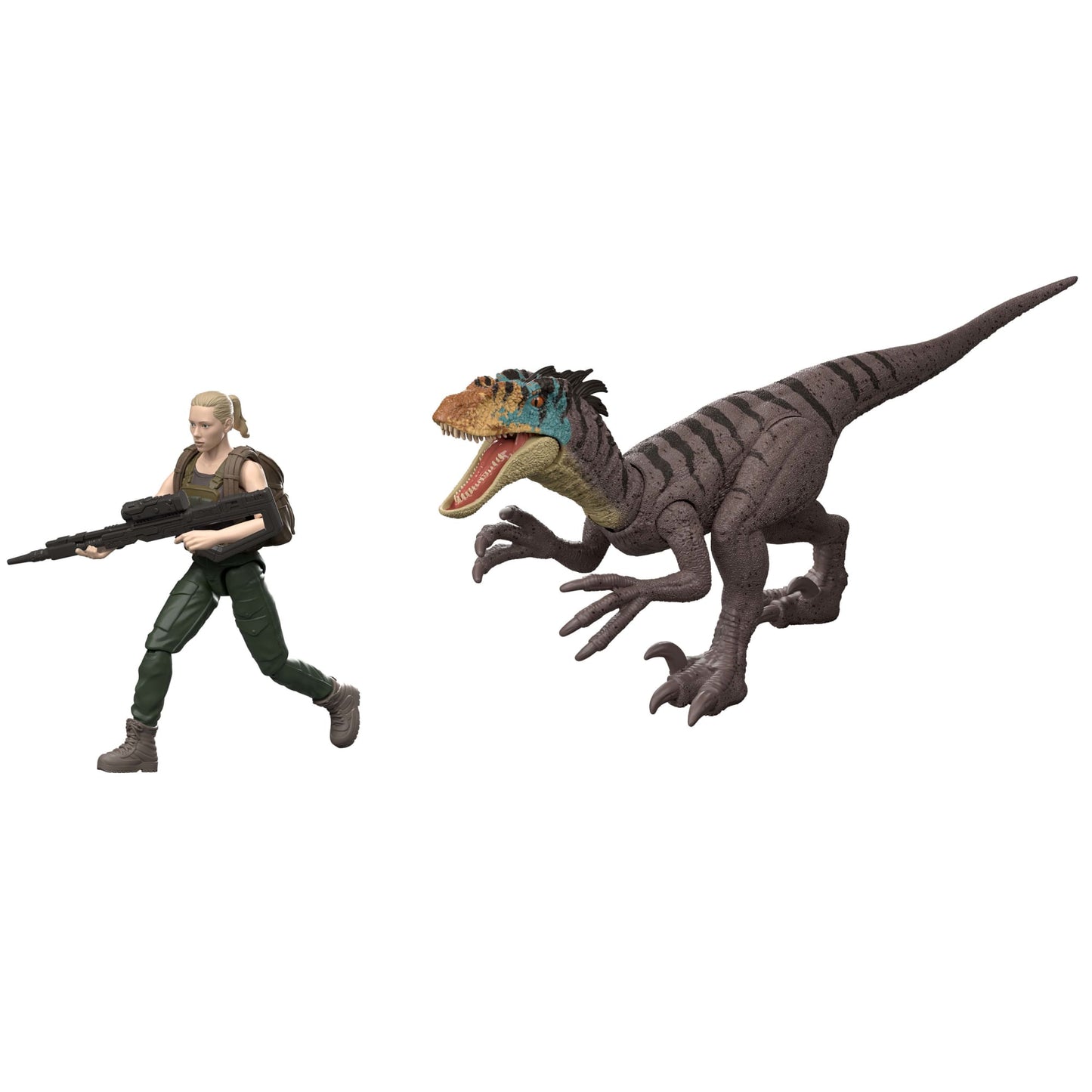 Jurassic World Rebirth Paquete Con Dinosaurio Y Humano - Zora Bennett Y Velociraptor