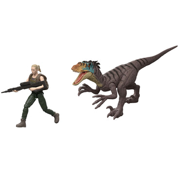 Jurassic World Rebirth Paquete Con Dinosaurio Y Humano - Zora Bennett Y Velociraptor