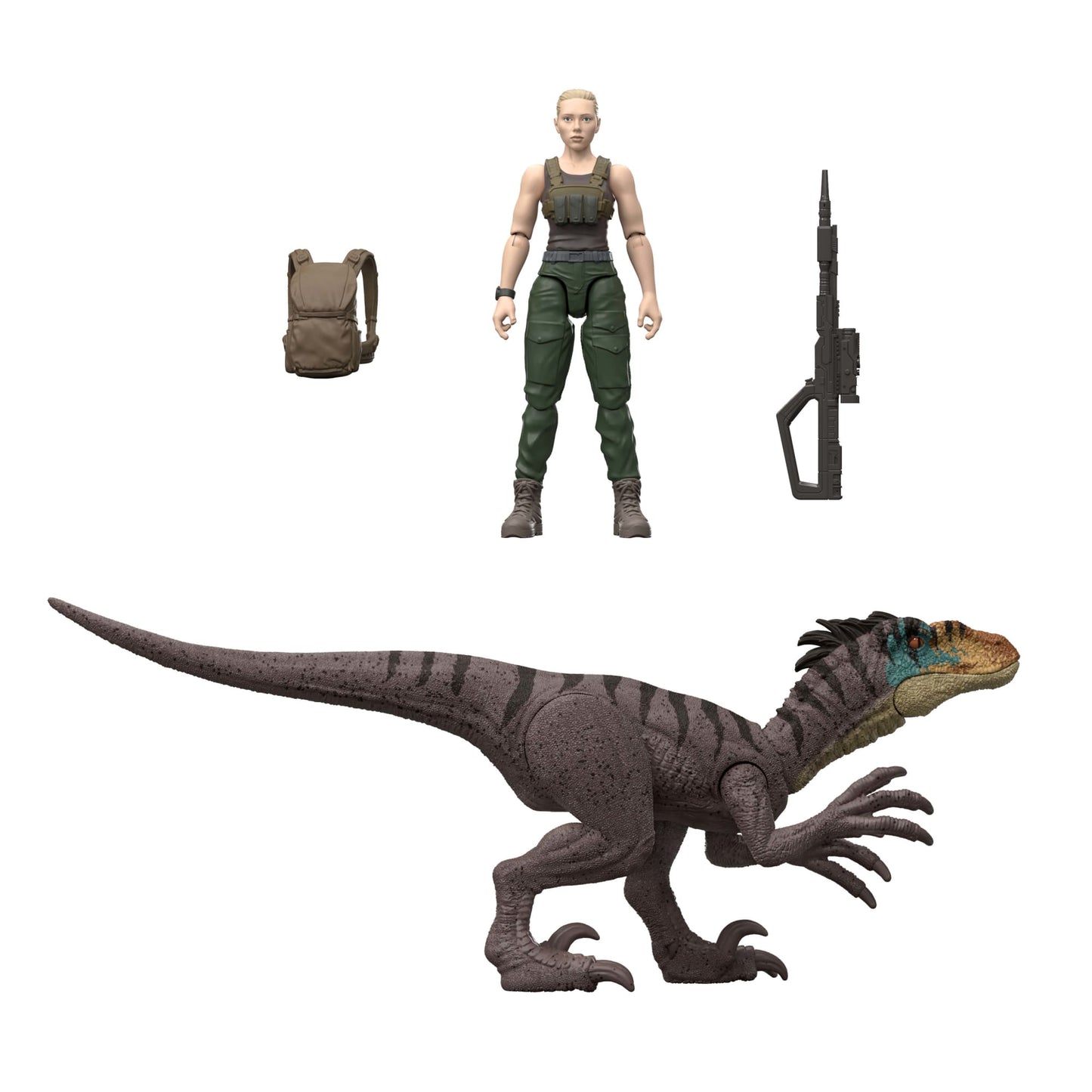 Jurassic World Rebirth Paquete Con Dinosaurio Y Humano - Zora Bennett Y Velociraptor