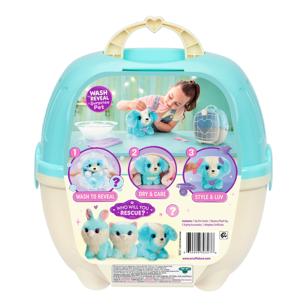 Peluche Rescatame Con Casita Y Accesorios Scruff A Luvs - Gato Celeste