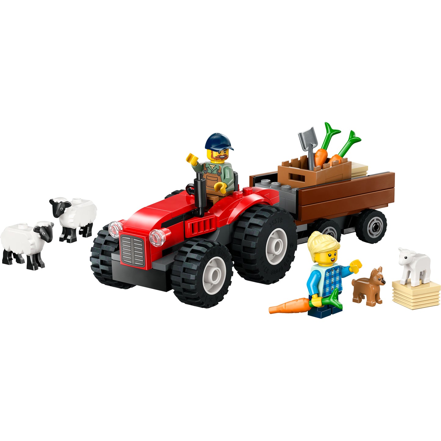 Tractor Rojo Con Remolque Y Oveja Lego City