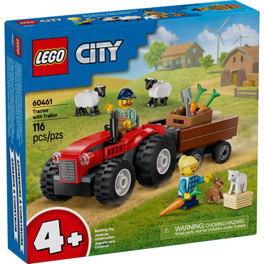 Tractor Rojo Con Remolque Y Oveja Lego City