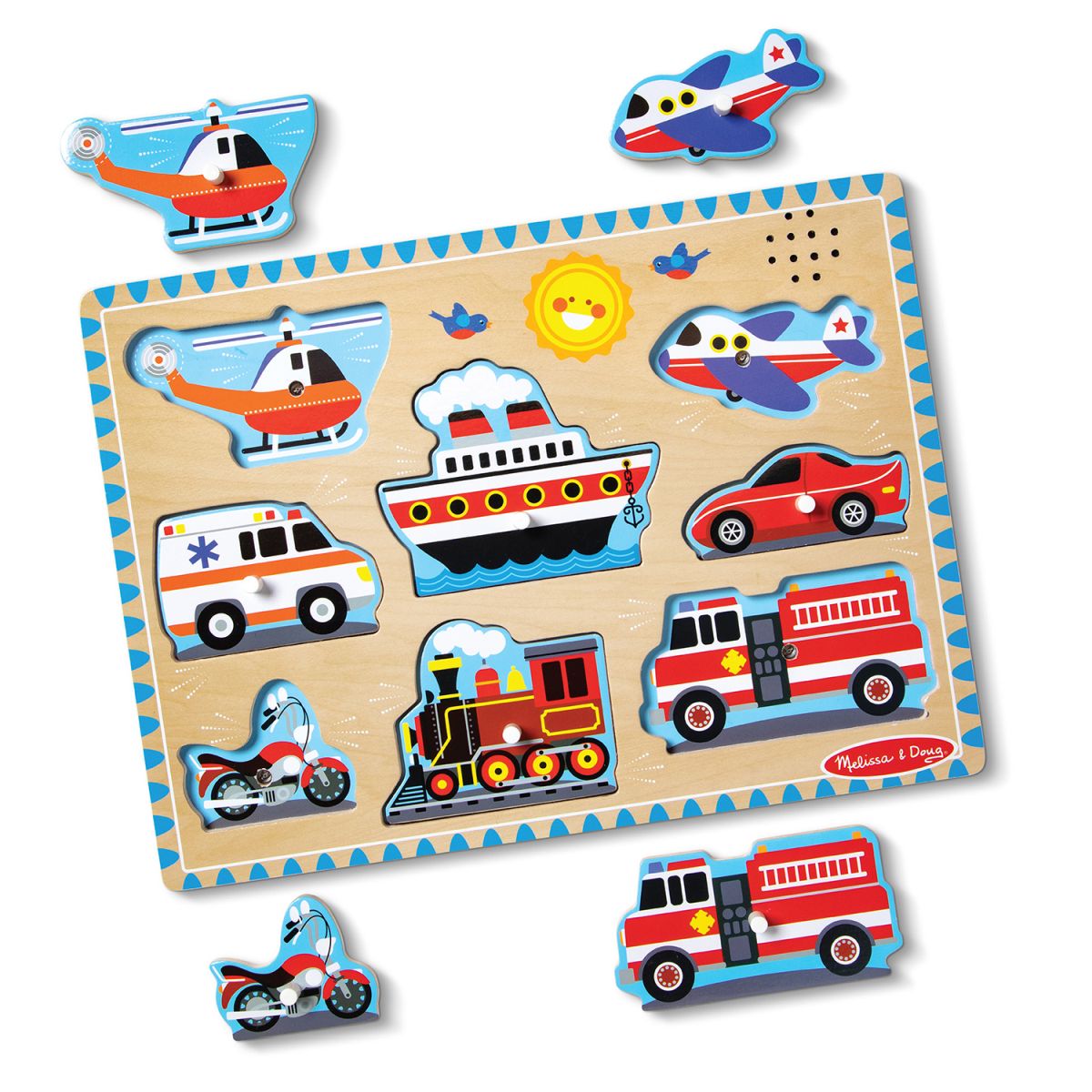 Puzzle Encaje De Madera La Granja Con Sonido Melissa And Doug - Vehiculos