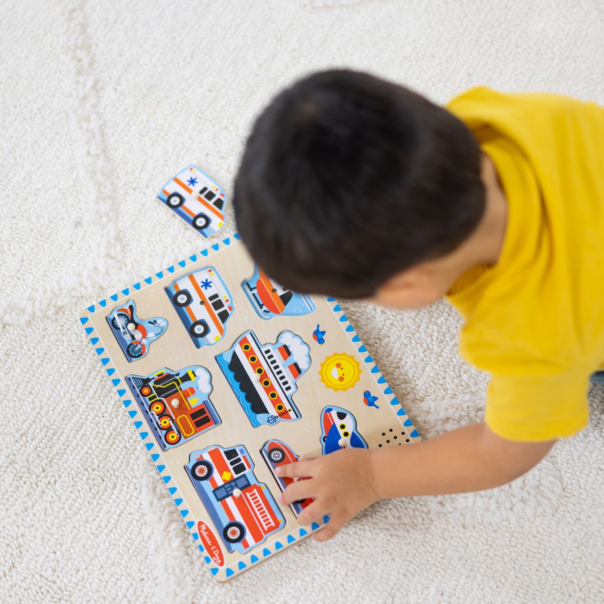 Puzzle Encaje De Madera La Granja Con Sonido Melissa And Doug - Vehiculos