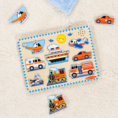 Puzzle Encaje De Madera La Granja Con Sonido Melissa And Doug - Vehiculos