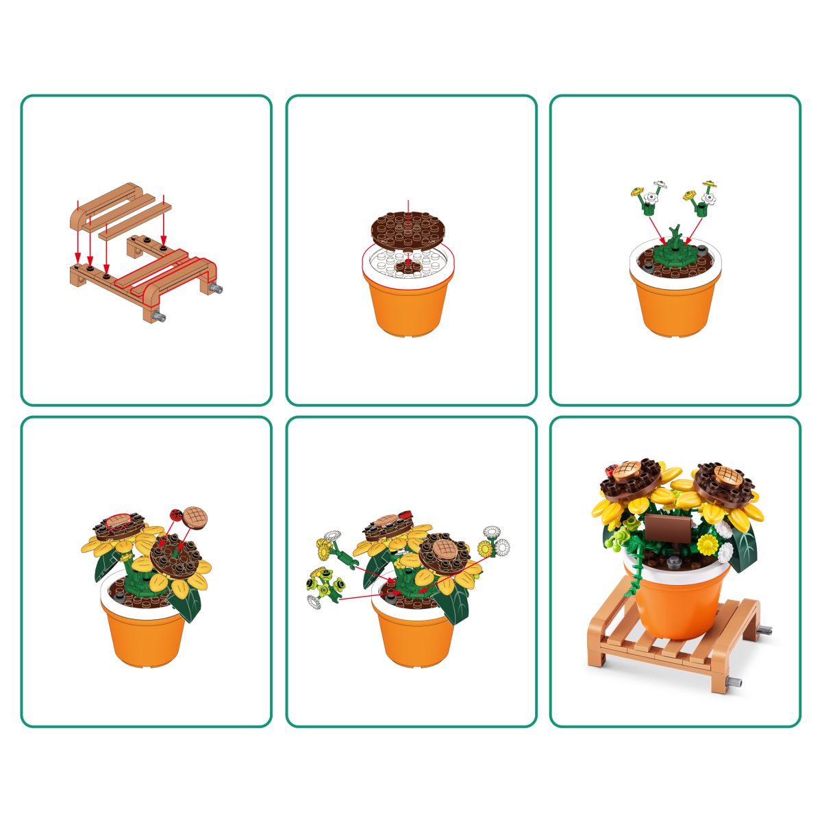 Set De Bloques Garden Max - Con Diferentes Modelos De Piezas - Pot Sunflower