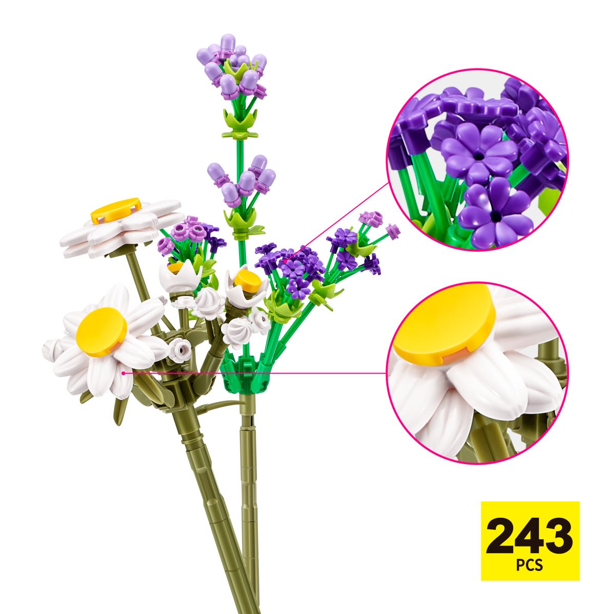 Set Bloques Flores Max - Con Diferentes Modelos De Piezas - Daisy Y Lavanda