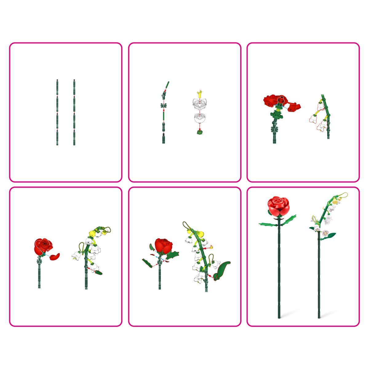 Set Bloques Flores Max- Con Diferentes Modelos De Piezas - Lily Del Valle Y Rosa