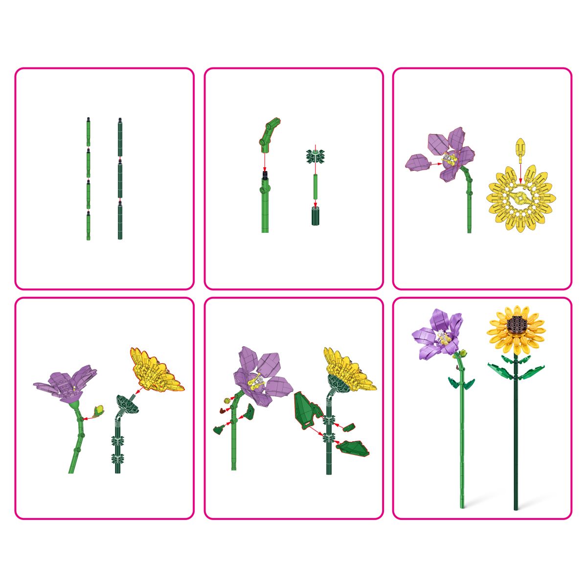 Set Bloques Flores Max - Con Diferentes Modelos De Piezas - Platycodon Y Girasol