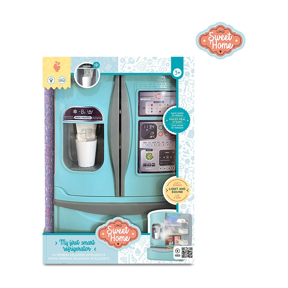 Refrigerador Inteligente De Juguete Con Funcion De Hielera Simulacion De Vapor Frio Luz Sonido Y 8 Accesorios Incluidos Sweet Home