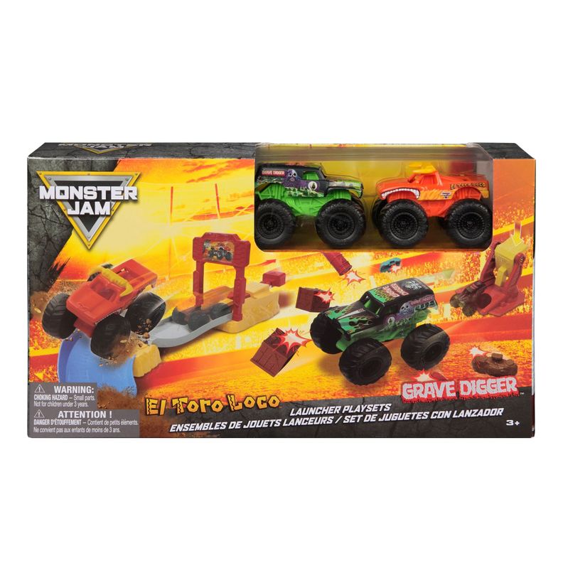 Spin Master Monster Jam El Toro Loco & Grave Digger 1:72 Set con Lanzador