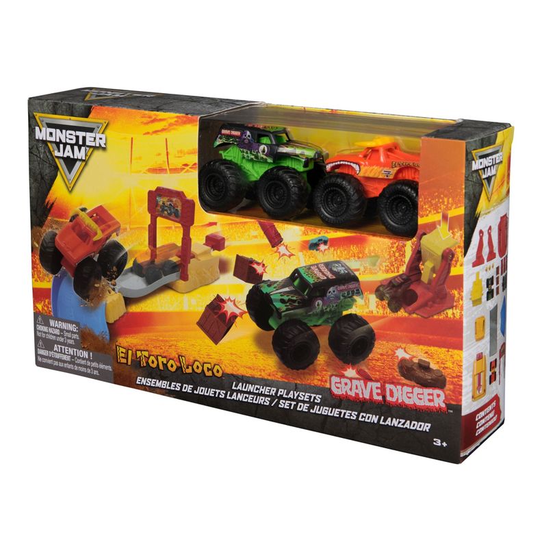 Spin Master Monster Jam El Toro Loco & Grave Digger 1:72 Set con Lanzador