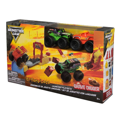 Spin Master Monster Jam El Toro Loco & Grave Digger 1:72 Set con Lanzador