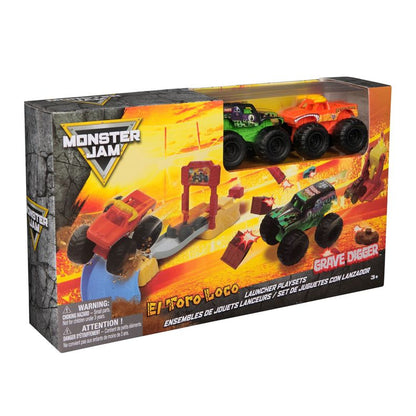 Spin Master Monster Jam El Toro Loco & Grave Digger 1:72 Set con Lanzador