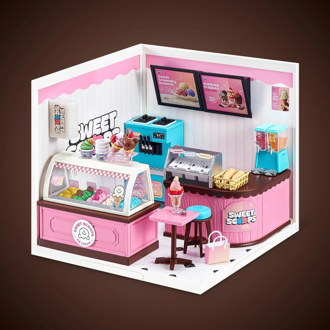 Título ecommerce: ZURU Mini Brands Spaces Sweet Scoops Ice Cream Store Set Miniatura 121 Piezas