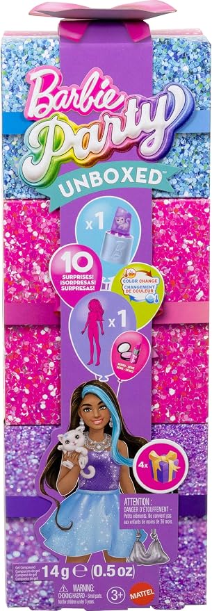 Barbie Party Unboxed Glam Party Purple Sparkle con 10 Sorpresas