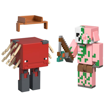Minecraft Core Figura De 8 Cm Con Crafting 2 Pack Piglin Zombie Y Strider