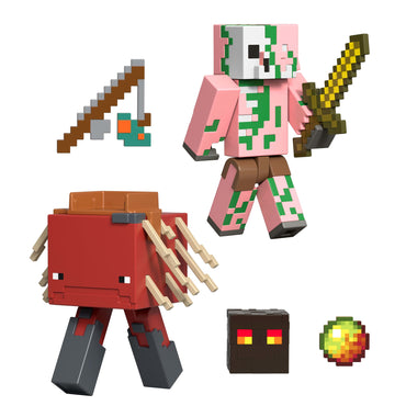 Minecraft Core Figura De 8 Cm Con Crafting 2 Pack Piglin Zombie Y Strider