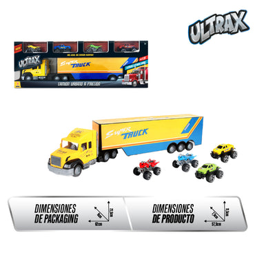 Set De Camiones Con Friccion Incluye 4 Vehiculos Disponible En Azul Y Amarillo Ultrax - Camion Azul