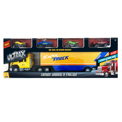 Set De Camiones Con Friccion Incluye 4 Vehiculos Disponible En Azul Y Amarillo Ultrax - Camion Amarillo