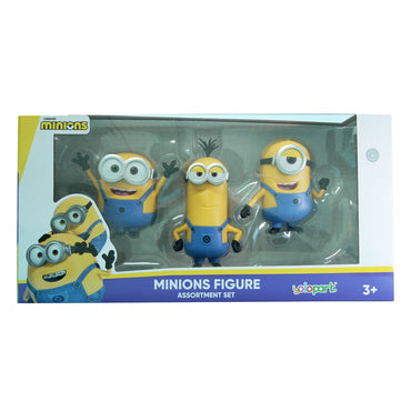 Caja del set de 3 figuras Minions con ventana transparente y logo Minions