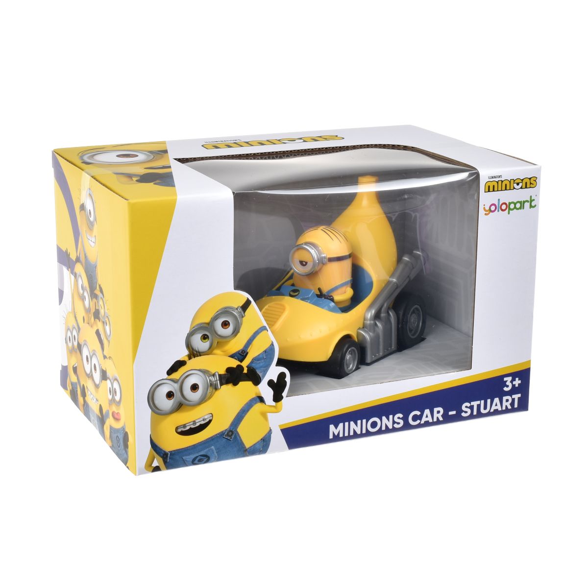Caja del vehículo a fricción Minions Stuart con ventana transparente