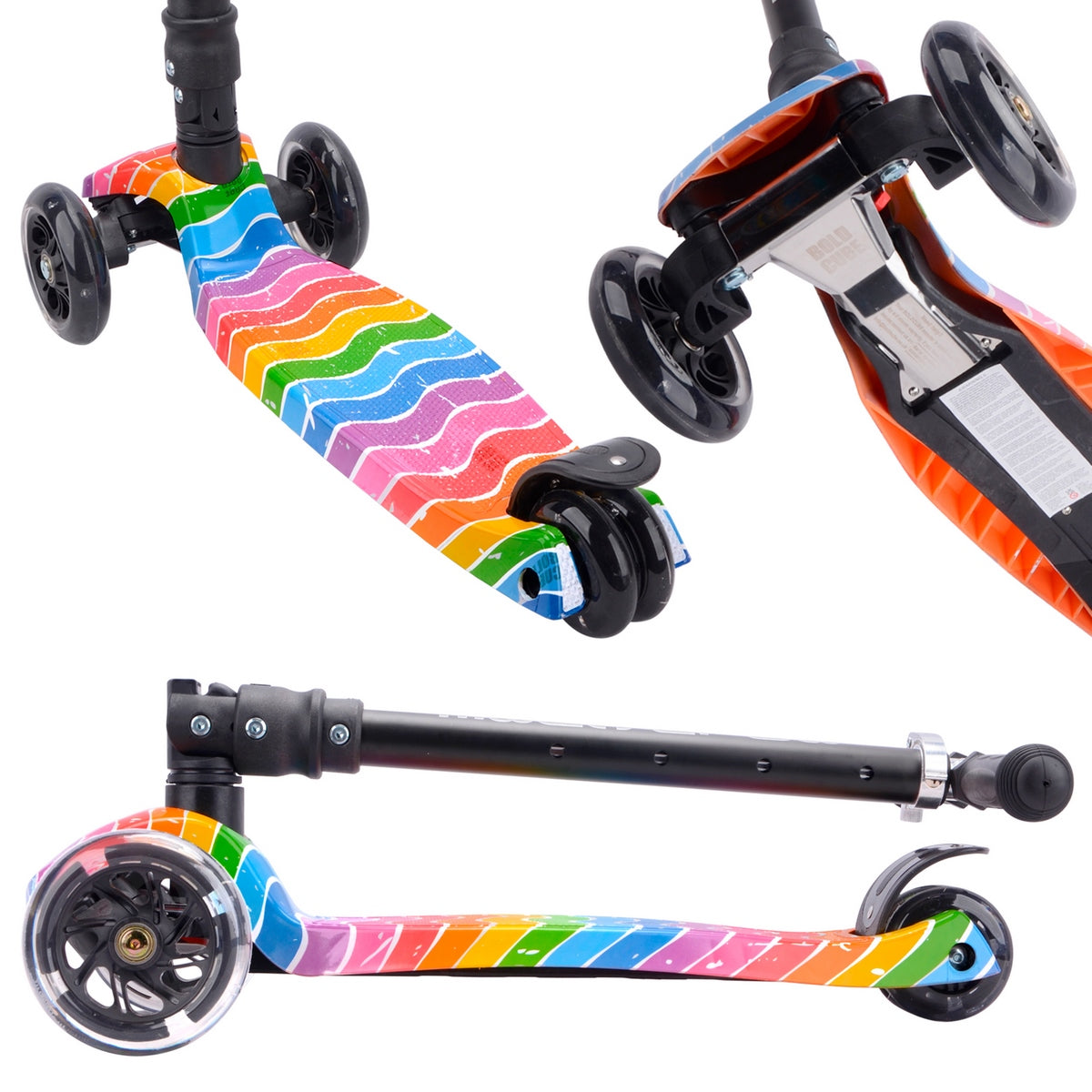 Detalle de plataforma y ruedas luminosas del scooter Triscooter Astro Dream Boldcube